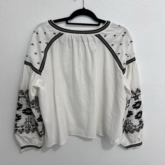 Anthropologie RD + Koko Shirt Jacket Cream Black Tie Front Embroidered Boho Sz M - Picture 6 of 12